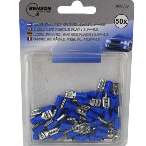 Kabelschuhe 50tlg. Buchse flach blau 2.5=>6.3 Steckverbinder teilisoliert