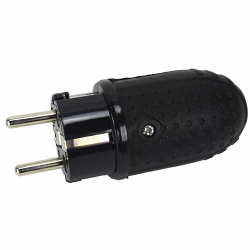 Schuko Stecker IP44 Gummi schwarz Spritzwassergesch�tzt mit Noppengrifffl�che 