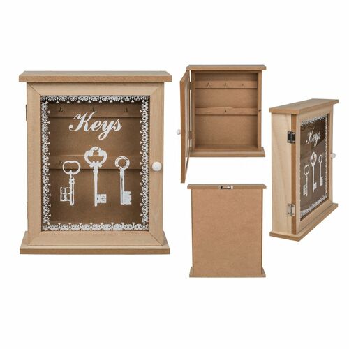 Schl�sselkasten Naturfarben Holz 6 Haken Keys Schriftzug Schl�sselbrett Stylish