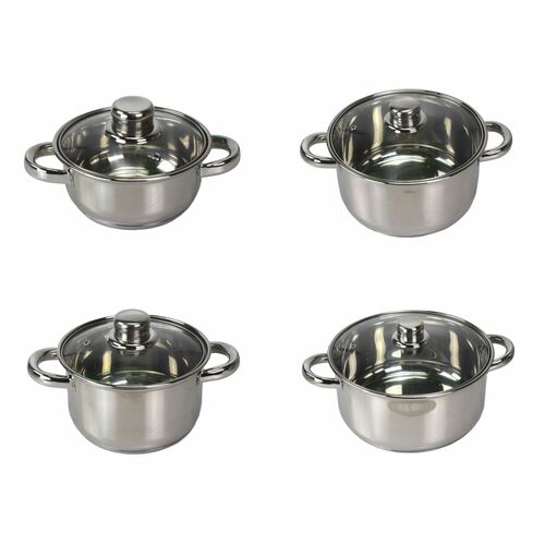 Edelstahl Kochtopf Set 4tlg. mit Glasdeckel 1,0 - 5,2 Liter Suppentopf Induktion