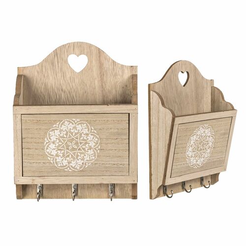 Schl�sselbrett mit Ablage Naturfarben Holz 3 Haken Keys Schl�sselbrett Stylish