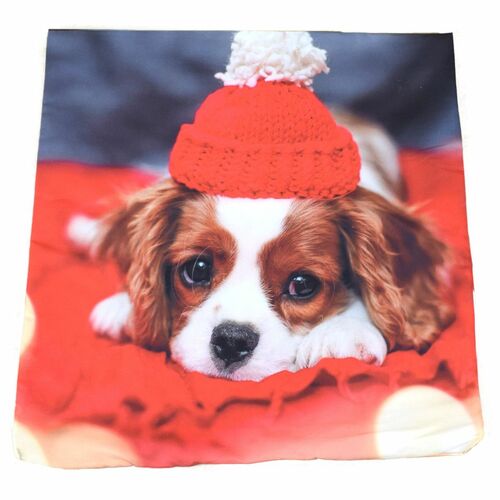 Kissenbezug 40x40 rot Weihnachtswelpe mit M�tze Hund Rei�verschluss