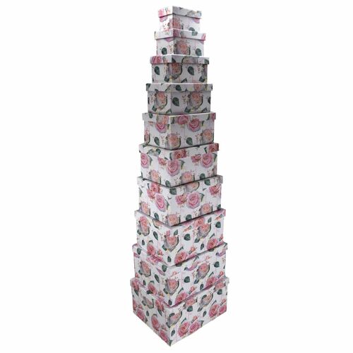 Geschenkbox Aufbewahrungsbox Schachtel mit Rosenmotiv ineinander stapelbar stabil