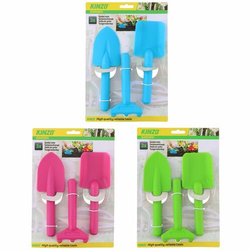 Kinder Gartenwerkzeug Schaufel, Rechen & Spantenschaufel aus Kunststoff 3 Farben