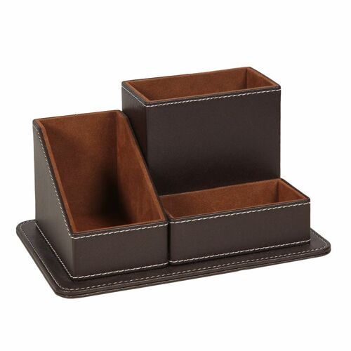 Schreibtisch-Organisierer braun Kunstleder 10x19x13cm Stiftebox mit 3 F�chern
