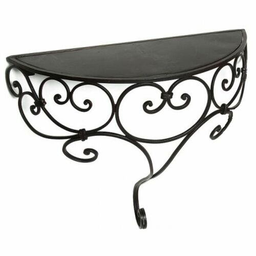 Wandregal Halbrund aus Schmiedeeisen mit verspielten B�gen 45x18x38 Antikschwarz