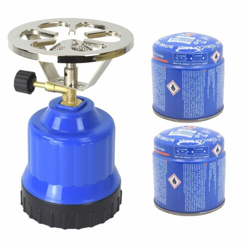 Campingkocher +  2x Gaskartusche Set Outdoor Camping Festival Notfallvorsorge