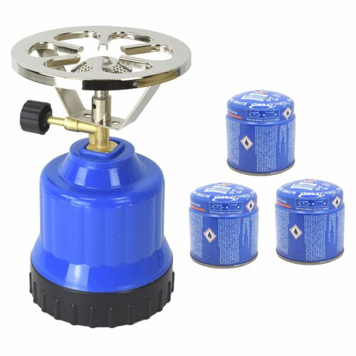 Campingkocher +  3x Gaskartusche Set Outdoor Camping Festival Notfallvorsorge
