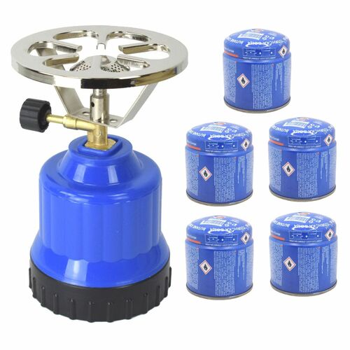 Campingkocher +  5x Gaskartusche Set Outdoor Camping Festival Notfallvorsorge