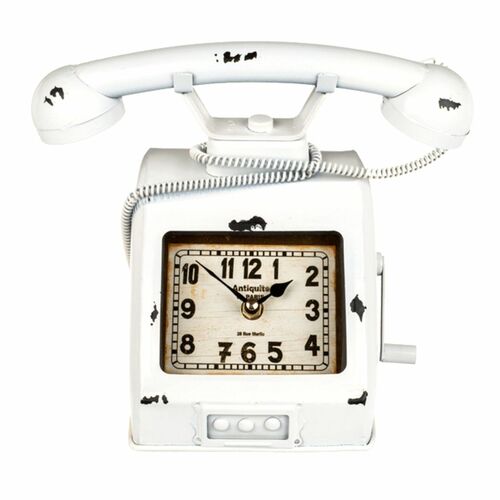 Tischuhr Vintage Telefon aus Metall 26x15x20 cm in wei� Shabby chic Deko