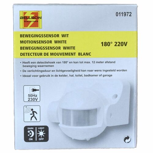 Bewegungssensor f�r Innen 180- / 220V max. 12m Reichweite in wei�