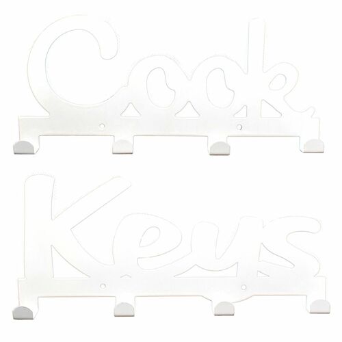 Wandhaken Schriftzug Cook / Keys wei� inkl. Befestigungsmaterial 