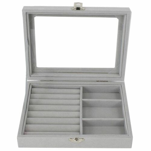 Edle Schmuckbox mit grauem Samt 4 F�cher 20x15x5 cm 