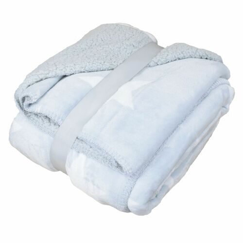 Kuscheldecke 150x200cm mit Flanell und Sherpa Wohndecke mit Sternen in 3 Farben  