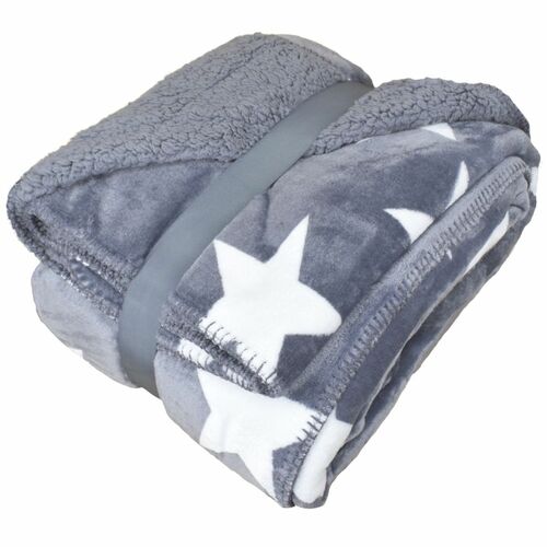 Kuscheldecke 150x200cm mit Flanell und Sherpa Wohndecke mit Sternen in 3 Farben  