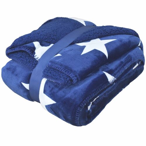 Kuscheldecke 150x200cm mit Flanell und Sherpa Wohndecke mit Sternen in 3 Farben  