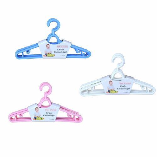 Kinder-Kleiderb�gel 5 St�ck 27,5cm blau, rosa oder wei� mit Hosenstange