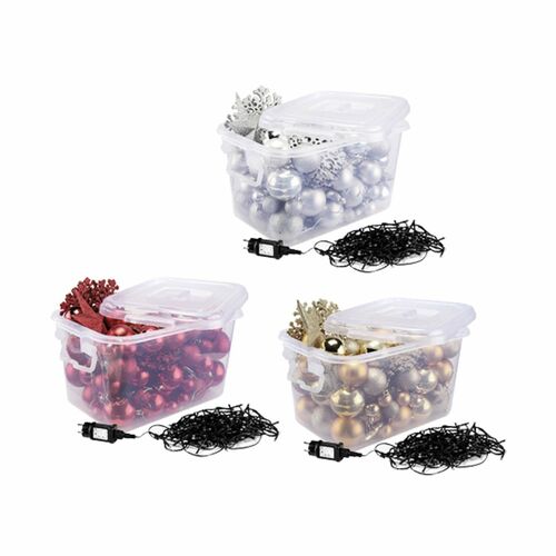 Christbaumschmuck-Set 100tlg. mit LED-Lichterkette & Box, Rot Gold oder Silber