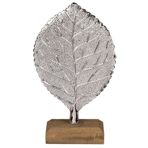 Dekofigur Skulptur Blatt 22cm Aluminium auf Sockel Dekoobjekt Statue
