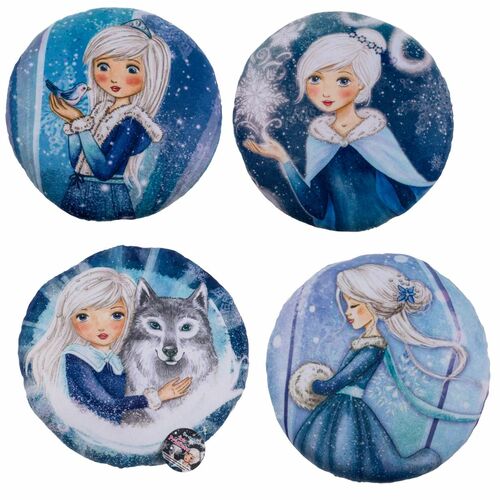 Eisprinzessin 4er Set Kissen rund 30cm Motiv w�hlbar Kuschelkissen Sitzkissen Dekokissen