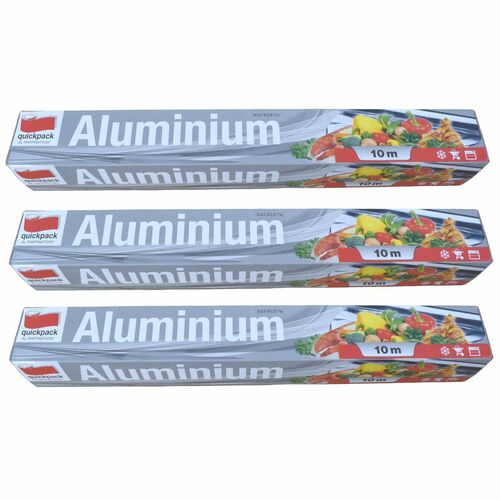 quickpack 3er Pack Alufolie 10m-Rolle zum Braten, D�nsten, Grillen & Schutz
