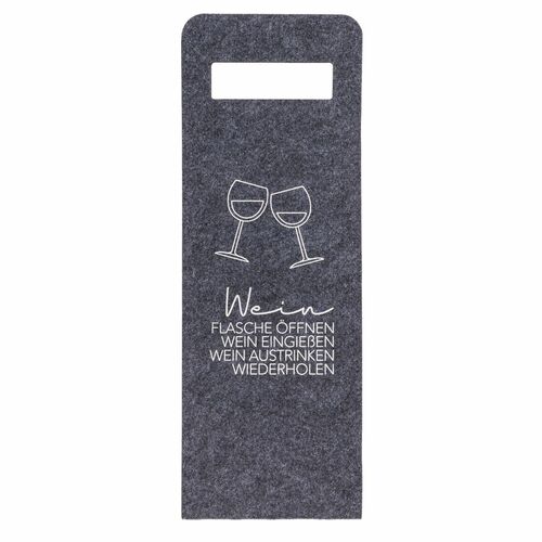 Wein Flaschent�ten aus grauem Filz mit Spruch Geschenkt�te mit Tragegriff 