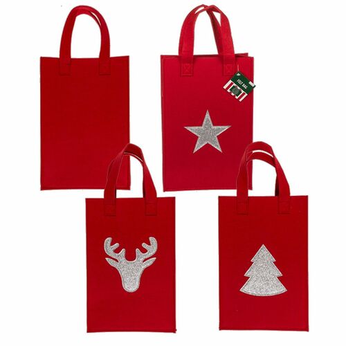 Geschenktasche aus rotem Filz mit Glitzermotiv Geschenkt�te mit Tragegriff