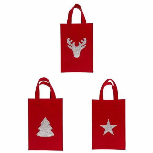 3er Set Geschenktasche aus rotem Filz mit Glitzermotiv Geschenkt�te mit Tragegriff