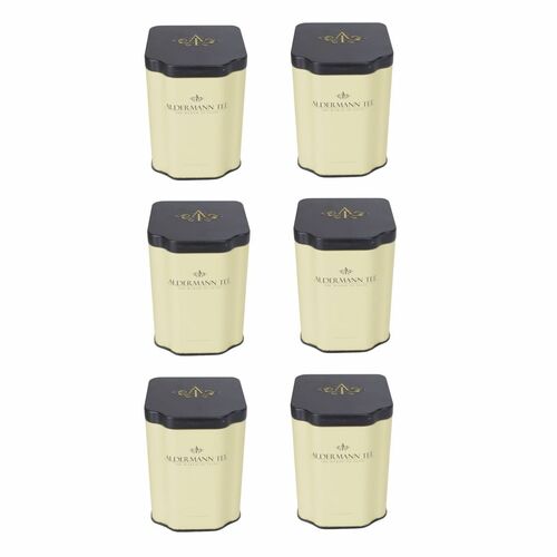 Teedosen 6,12, 24er-Set Aldermann Tee, creme, schwarzer Deckel 8x8x11cm  
