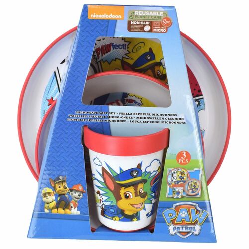 Paw Patrol Geschirr-Set 3-tlg. f�r Mikrowelle geeignet Teller Schale & Becher