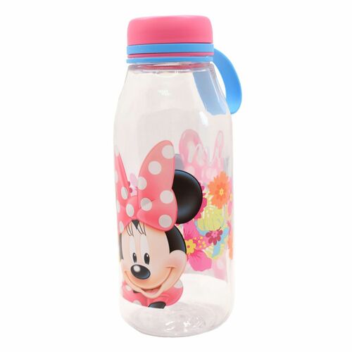 Minnie Maus Trinkflasche transparent mit Deckel 460ml Rosa Disney 