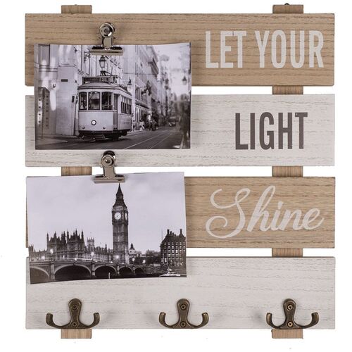 Holz-Bilderrahmen Wanddekoration ca.30x33cm mit 3-Doppelhaken und 2-Magnetclips 