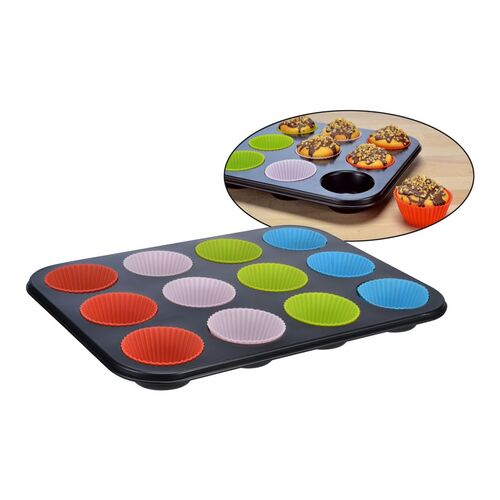 Muffin-Backform mit Silikonf�rmchen f�r 12 Muffins ca. 35,2 x 26,7 x 3,5 cm