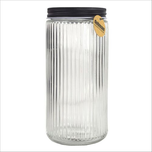 Vorratsglas ca. 0,9 L Einmachglas ca. 9 x 19,5 cm in Schwarz Glas rund gestreift