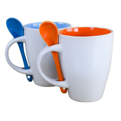 Tasse ca. 250 ml in Orange oder Blau mit passendem L�ffel Kaffeetasse mit Halter