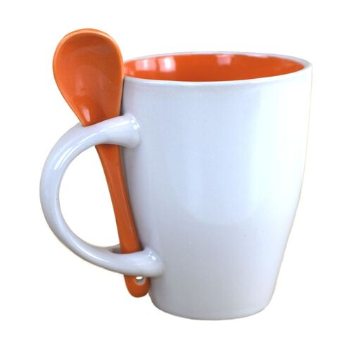 Tasse ca. 250 ml in Orange oder Blau mit passendem L�ffel Kaffeetasse mit Halter 