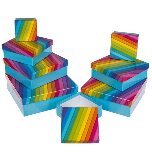 8 Hellblaue Geschenkkartons mit Regenbogen in verschiedenen Gr��en Kartons Blau 