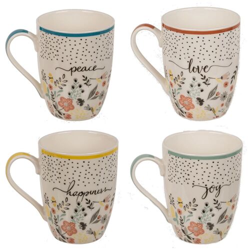 Tasse ca. 8x10,5 cm mit Spruch und Blumenmotiv bunte Kaffeetasse mit Farbakzent