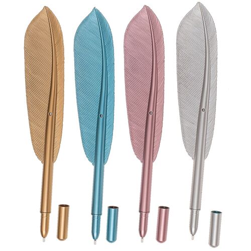 Kugelschreiber in Form einer Feder 21cm aus Kunststoff mit 0,5mm Spitze