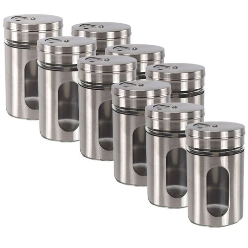 Neun Gew�rzstreuer aus Aluminium und Glas mit verstellbarer �ffnung 9 St�ck