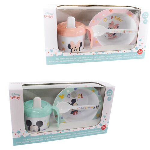 Disney Baby Kindergeschirr Set 3 teilig inkl. Becher mit Mickey / Minnie Motiv