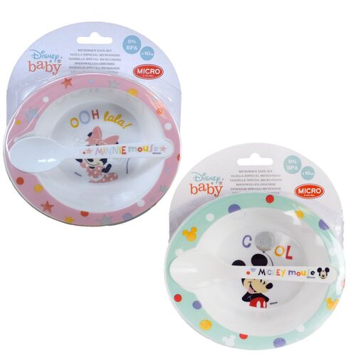 Disney Baby Kinder Mikrowellengeschirr Set 2 teilig mit Mickey / Minnie Motiv