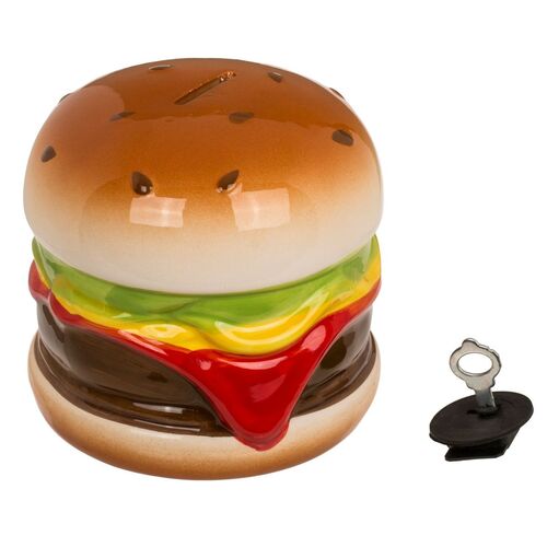 Keramik Spardose im Hamburger Design ca. 15cm Cheeseburger mit �ffnung & Schloss