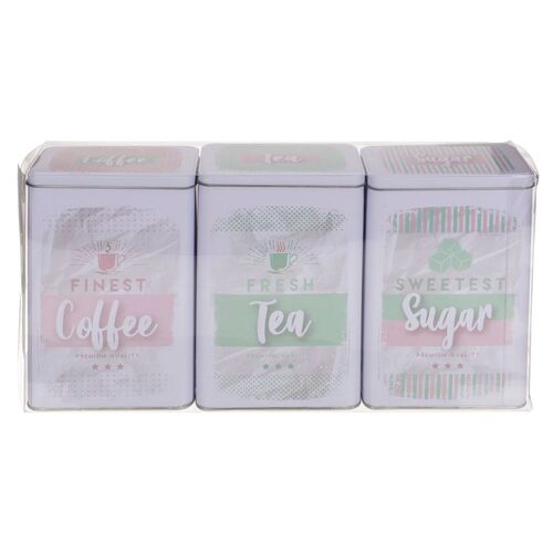 Aufbewahrungsdosen 3er Set Blechdose f�r Tee, Kaffee & Zucker ca. 18 x 12 x 8 cm
