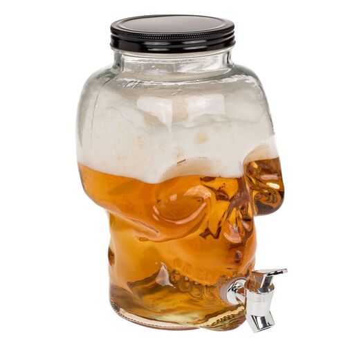 Getr�nkespender mit Zapfhahn 4 L Totenkopf aus Glas mit Deckel Totensch�del