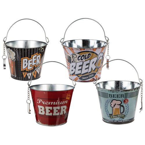 Eisk�bel aus Metall Vintage Bier  ca. 23 cm Eimer mit Griff & Flaschen�ffner