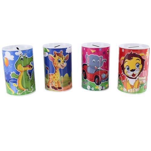 Metall Spardose f�r Kinder mit fr�hlichem Tier Design ca. 12,5 cm ohne �ffnung
