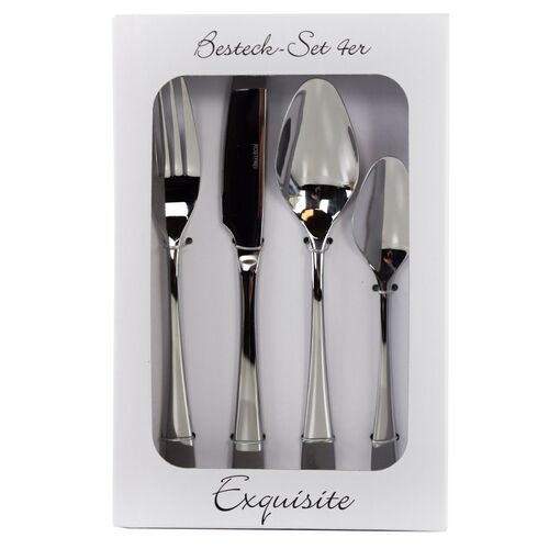 Essbesteck 4-tlg. in Silber aus Edelstahl t�gliches Besteckset im Geschenkkarton