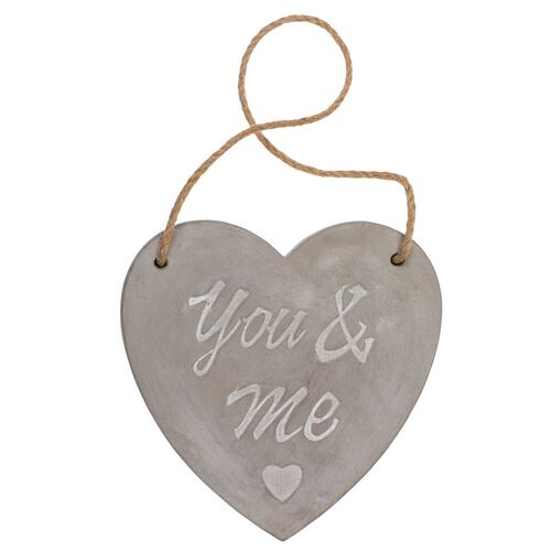 Wanddekoration You & Me aus Zement Dekoherz in Grau mit Seil als Aufh�ngung