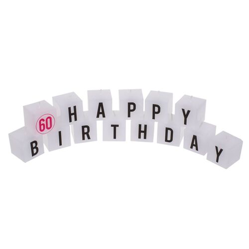Kerzenblock mit Aufschrift Happy Birthday aus 14 mini Kerzen a ca. 3 x 3 cm  